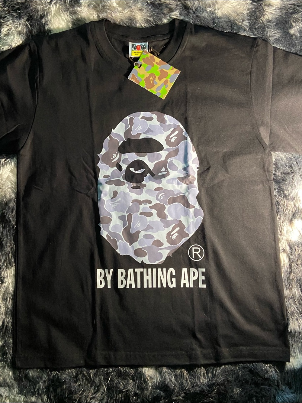Bape Black Tee with Gray Camo Ape Head